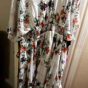 Long Maxi Dress in White with Multicolor Accents